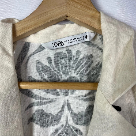 Zara White & Black Lily Floral Linen Button Down Belted Mini Dress M - Picture 5 of 6